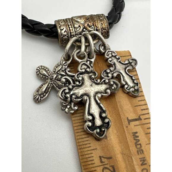 Romantic Goth Ornate Cross Bracelet Braided Leather Cord Edgy Religious Charm - Picture 8 of 8